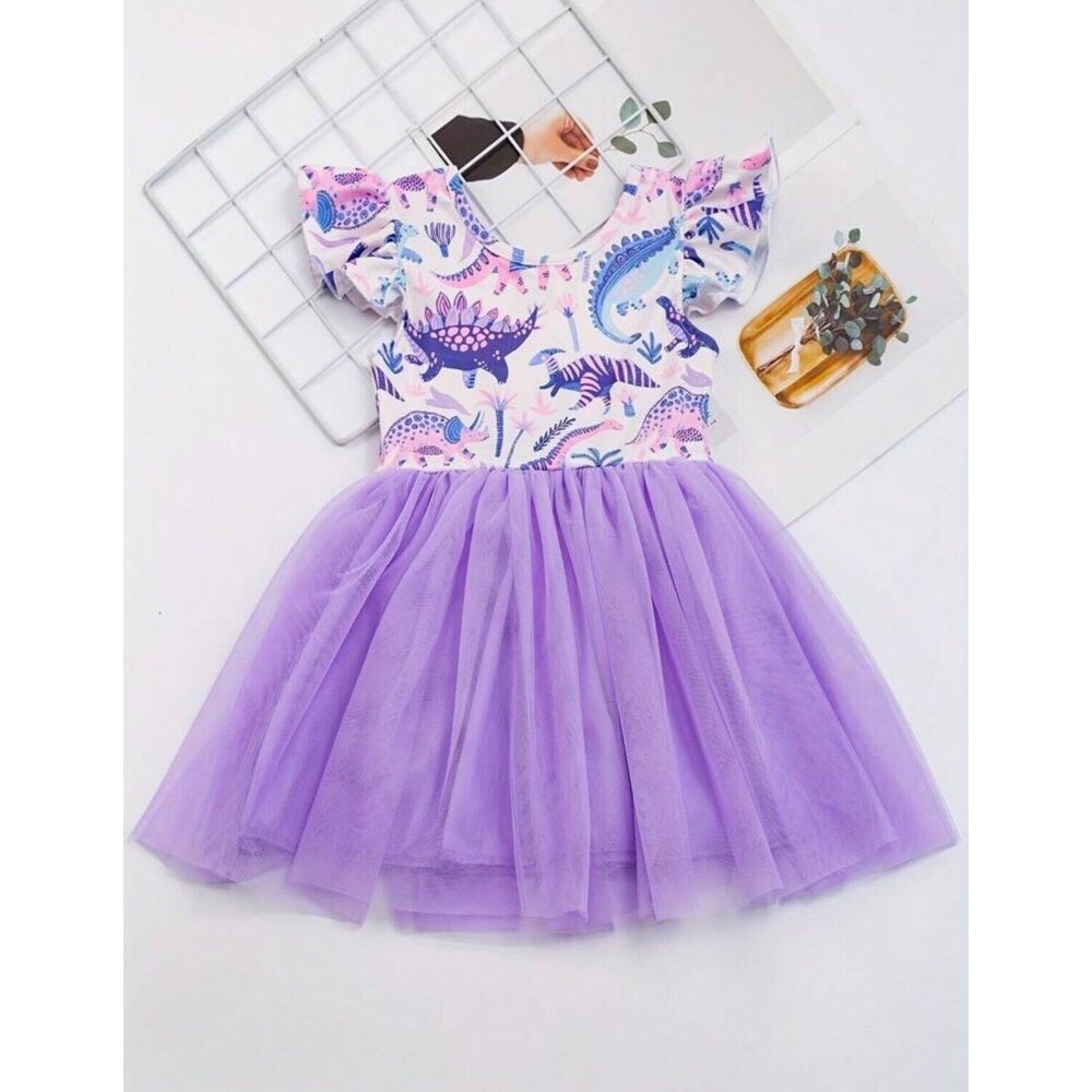 Los Angeles Boutique Purple Tutu Summer Dress Dinosaur Party Twirl Cute XS 4-5